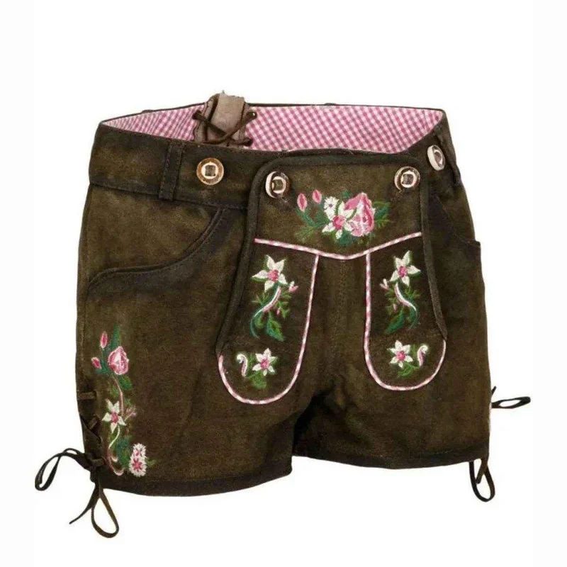 Kurze Trachtenhose Damen dunkelbraun mit Zierschnürung