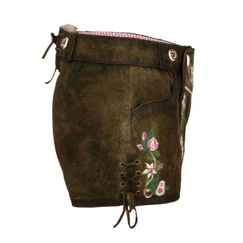 Kurze Trachtenhose Damen dunkelbraun mit Zierschnürung