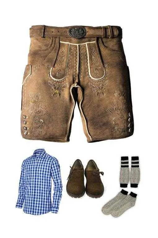 Herren Outfit Set mit Lederhose kariertem Hemd und Socken