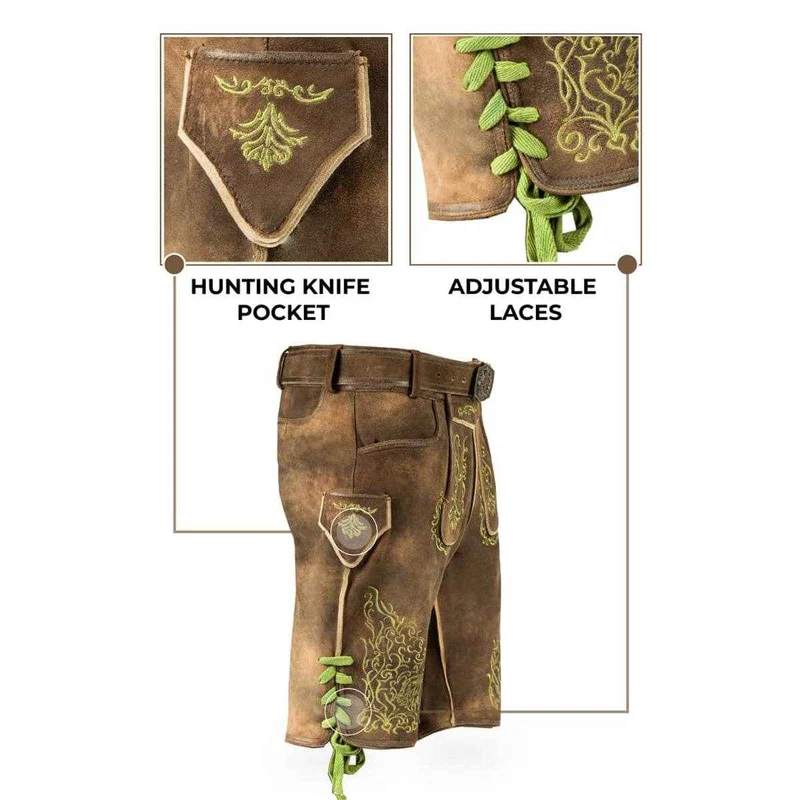 Bayerische Kurz Lederhose Herren mit Ziernähten