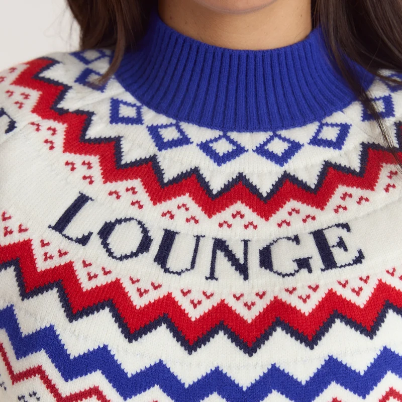 Norweger Strickpullover - Crèmefarbe/Rot