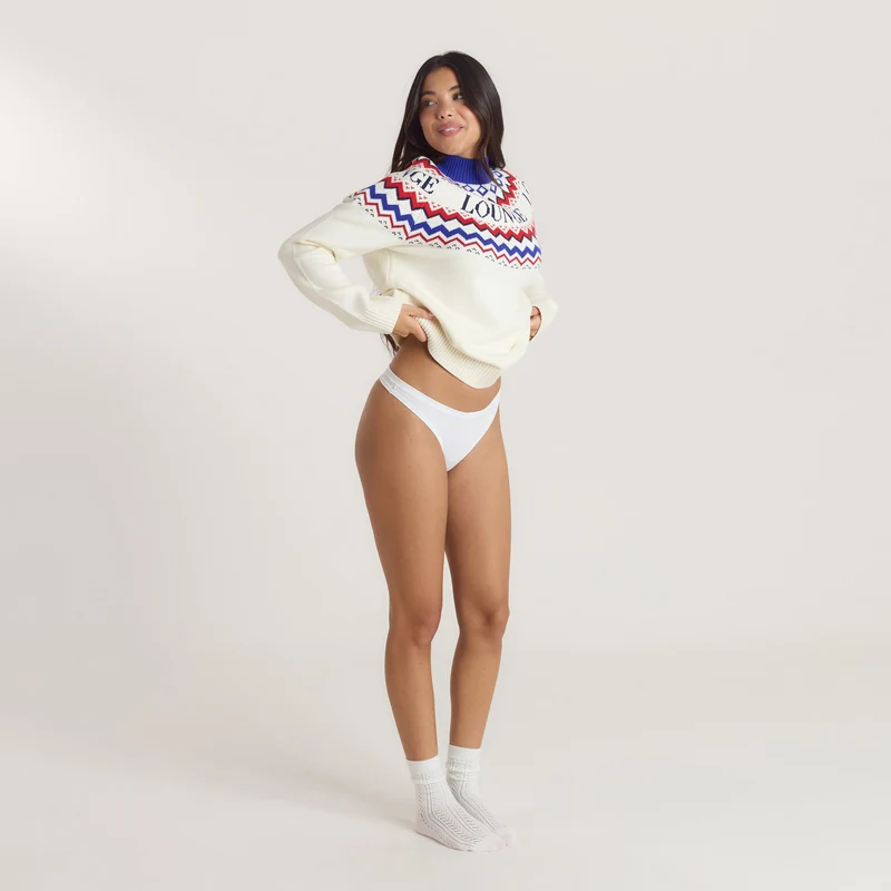Norweger Strickpullover - Crèmefarbe/Rot