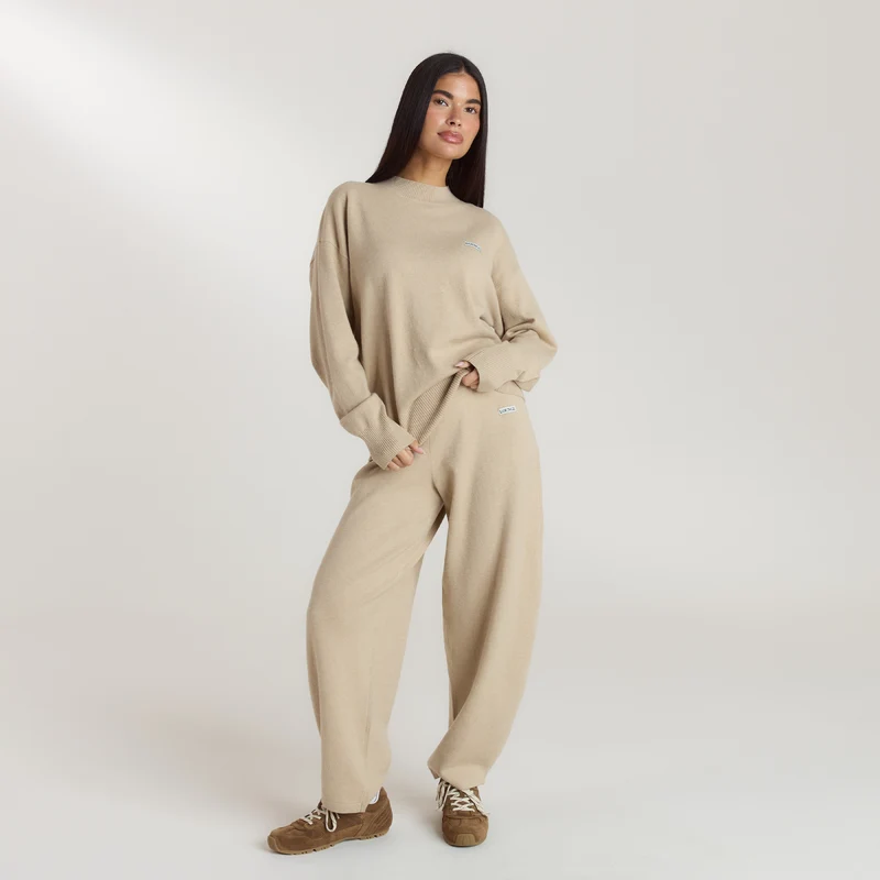Weite Strickjogginghose - Haferflocken