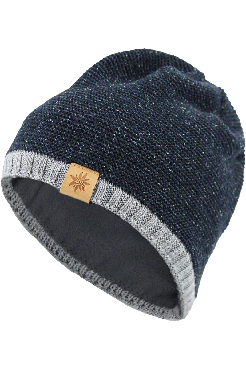 Unisex Trachten-Strickmütze mit Edelweiß-Lederpatch