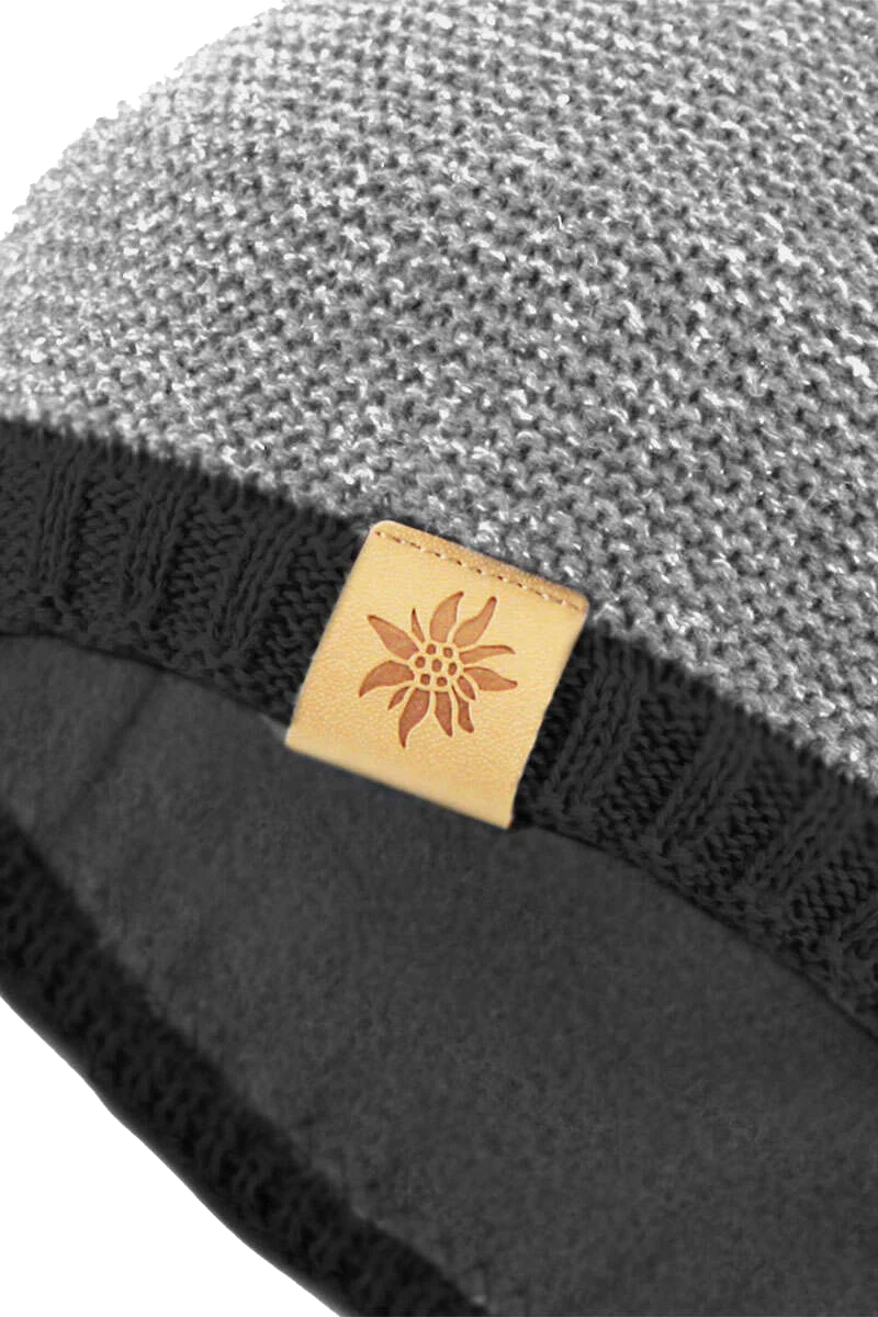 Unisex Trachten-Strickmütze mit Edelweiß-Lederpatch