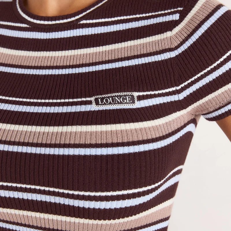 Strick-T-Shirt - Braune Streifen