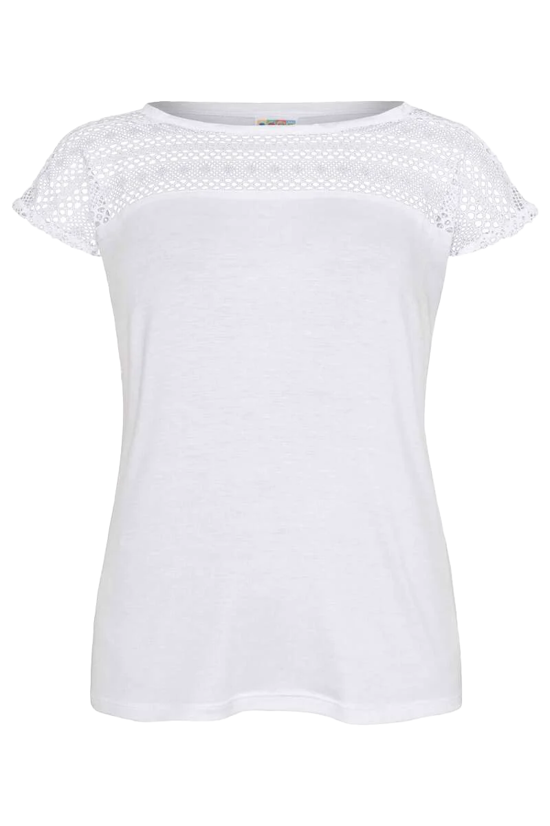 Damen Trachtenshirt mit Spitze und Lochmuster - weiß