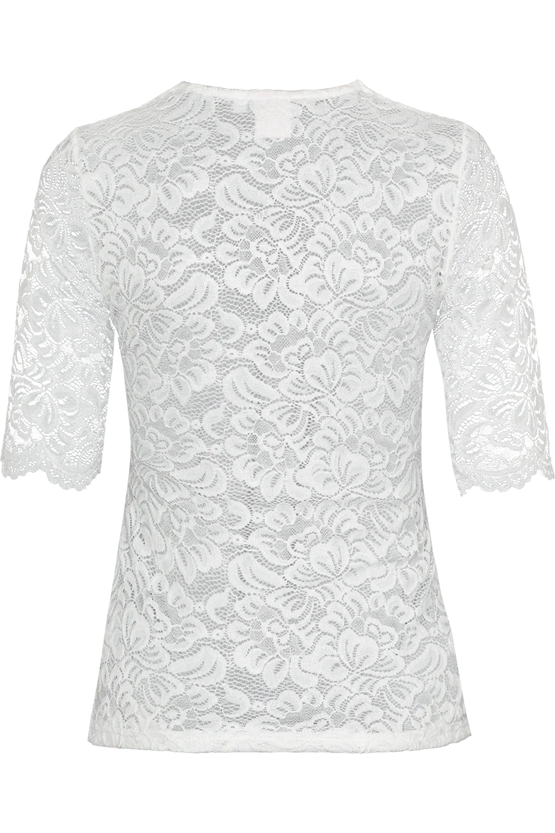 Damen Trachtenshirt mit floraler Spitze - offwhite
