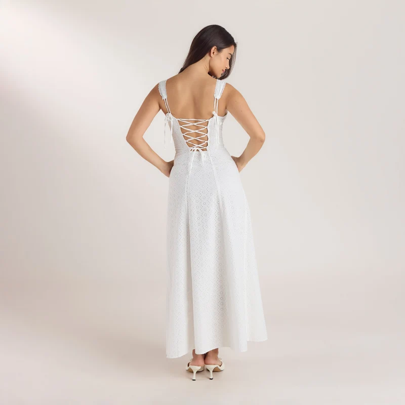 Maxikleid mit Korsetterie - Weiß