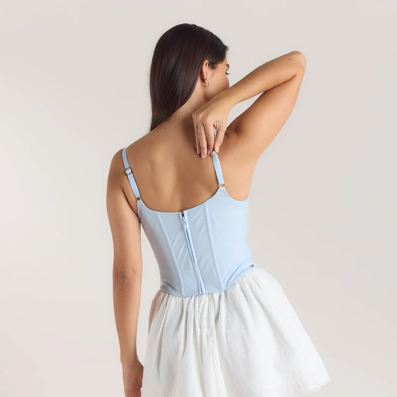 Bestickter Korsett-Top mit Blumenmuster - Blau