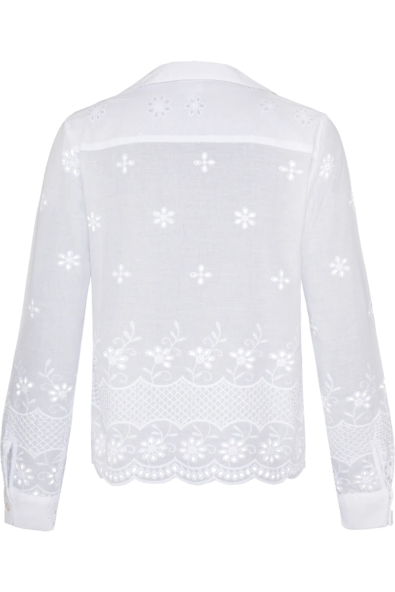 Trachten-Bluse mit floraler Lochstickerei