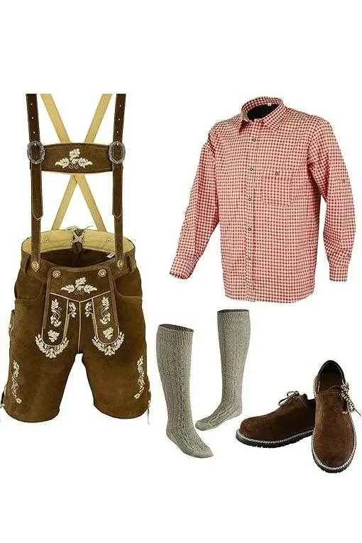 Bayerisches Outfit Set mit Lederhose Hemd und Socken dabei