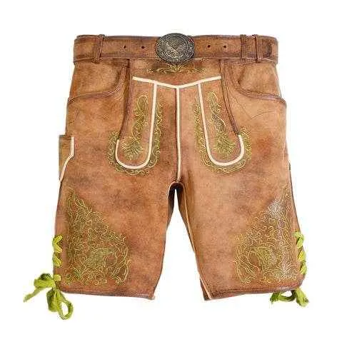 Zünftige Männer Kurz Lederhose Alpenstickerei