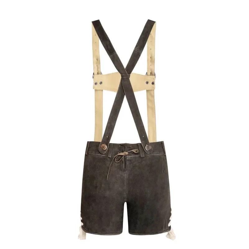 Damen Lederhosen kurz dunkelbraun Trachtenstickerei