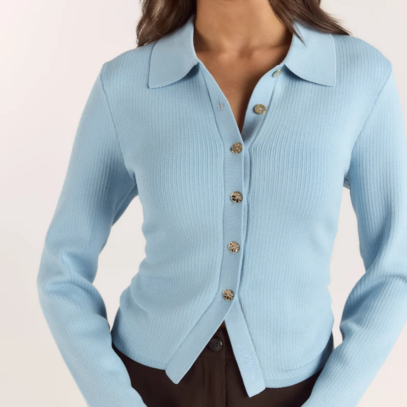 Gerippte Strickjacke - Hellblau
