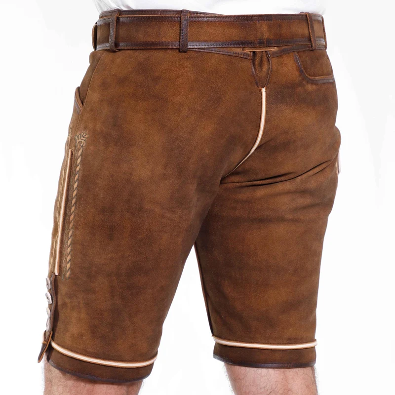 Männer Lederhose kurz mit Hirschstickerei