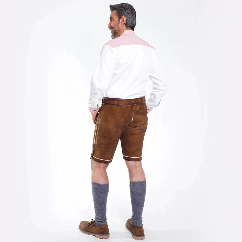 Männer Lederhose kurz mit Hirschstickerei