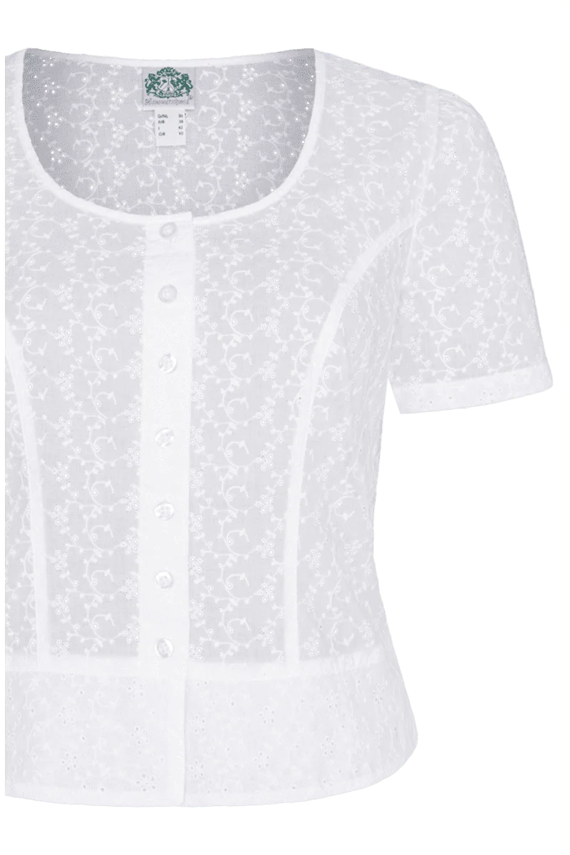 Trachten Miederbluse mit floralen Lochmuster kurz