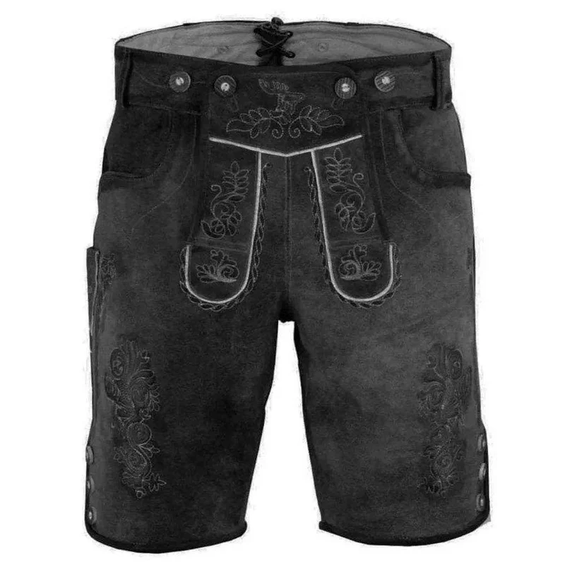 Männer Lederhose kurz mit Edelweiß und Trachtenzier