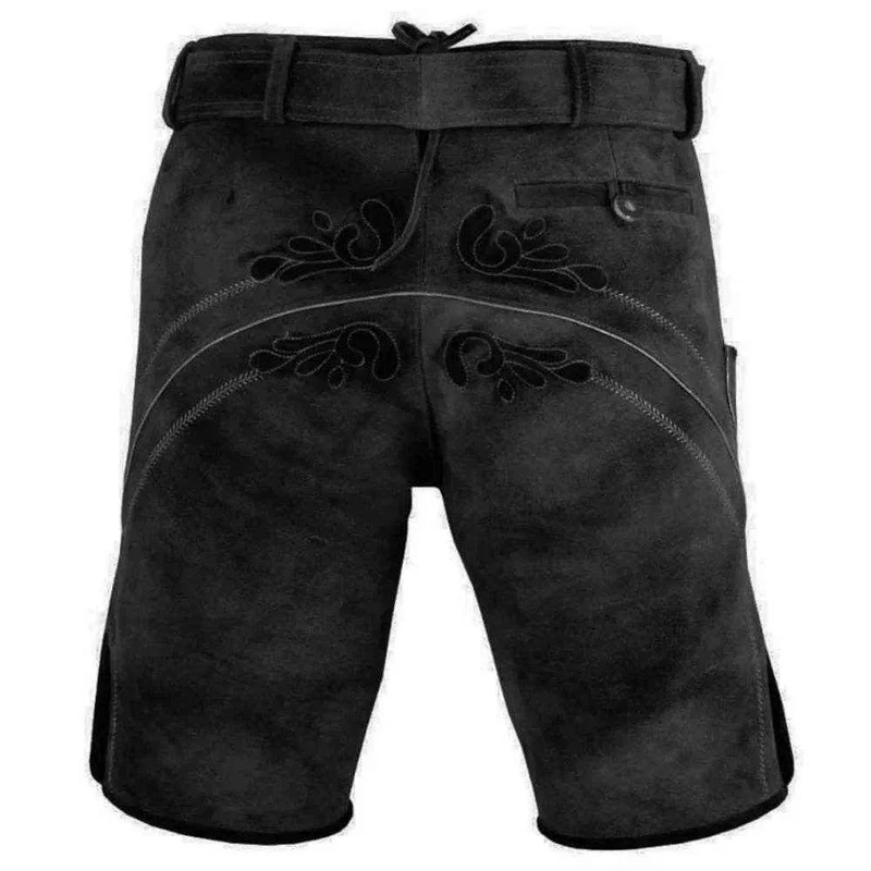 Männer Lederhose kurz mit Edelweiß und Trachtenzier