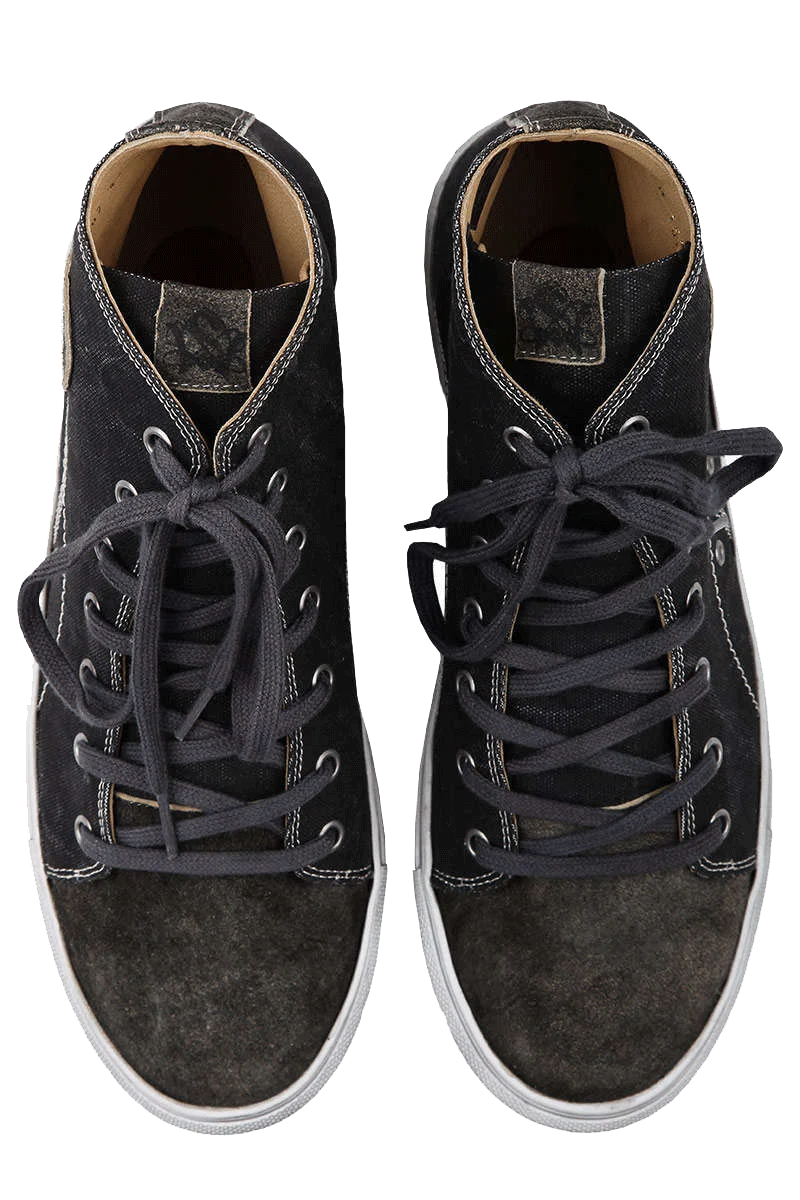 Trachten Leder-Sneaker mit Leinenoptik hoch