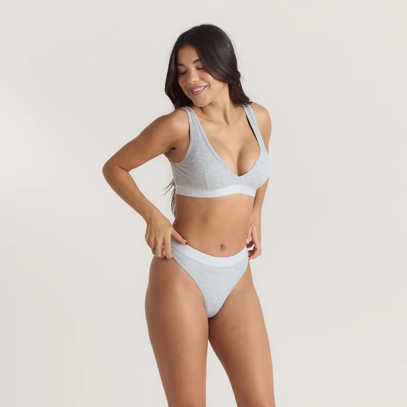 Weiches Geripptes Push-Up Bralette - Grauer Melange