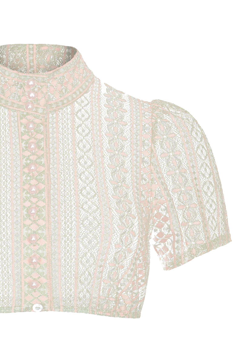 Hochgeschlossene Dirndlbluse mit Spitze