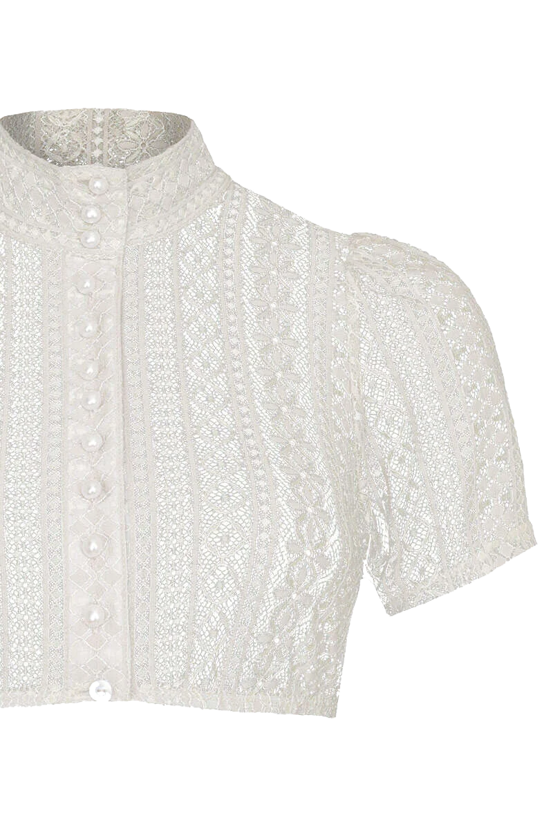 Hochgeschlossene Dirndlbluse mit Spitze