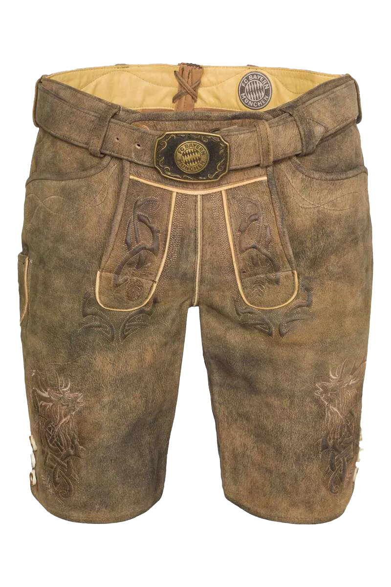 Herren FCB-Lederhose bestickt kurz