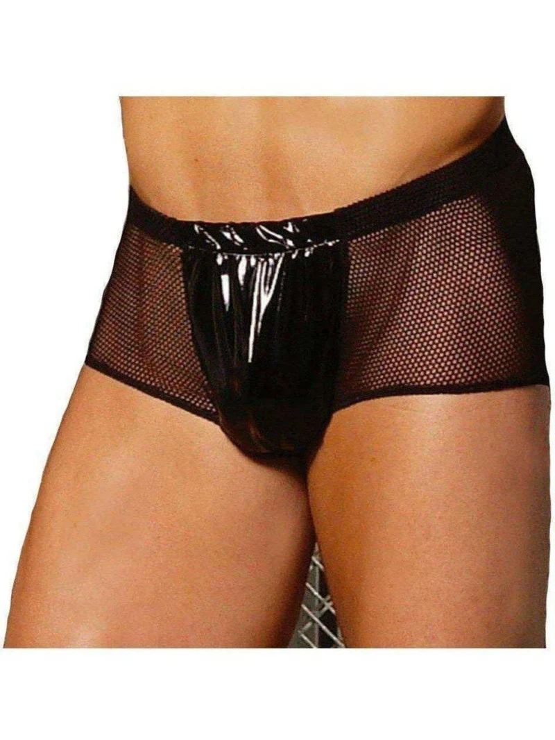 Herren-Netzshorts mit Vinyl-Front – Elegant Moments IS-V9234 in Schwarz, Einheitsgröße