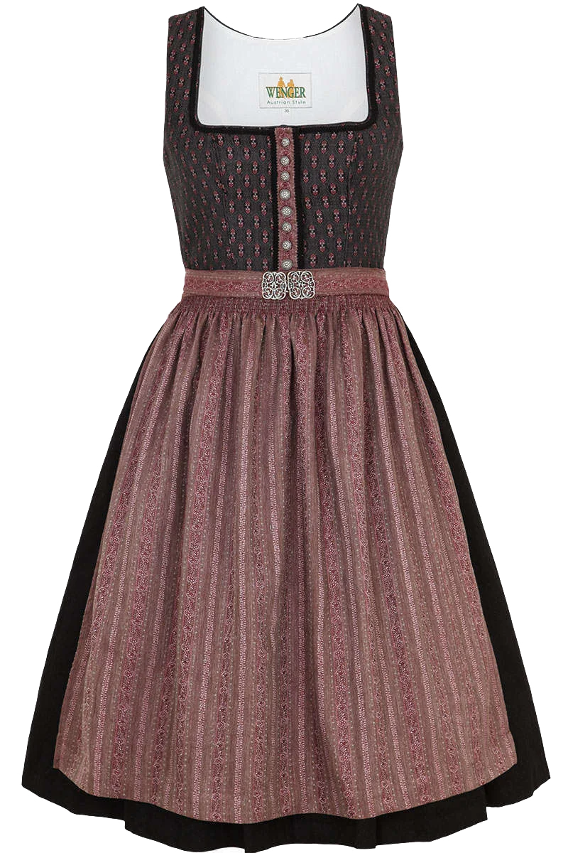 Midi-Dirndl grau mit rosa Broschen-Schürze