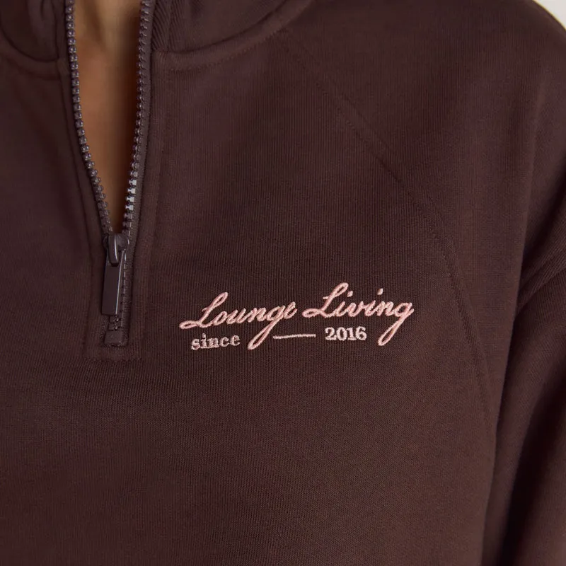 Lounge Living Pullover mit Viertel-Zip - Schokolade