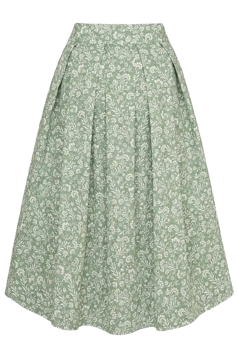 Leinen-Baumwoll Rock lang Blumenmuster
