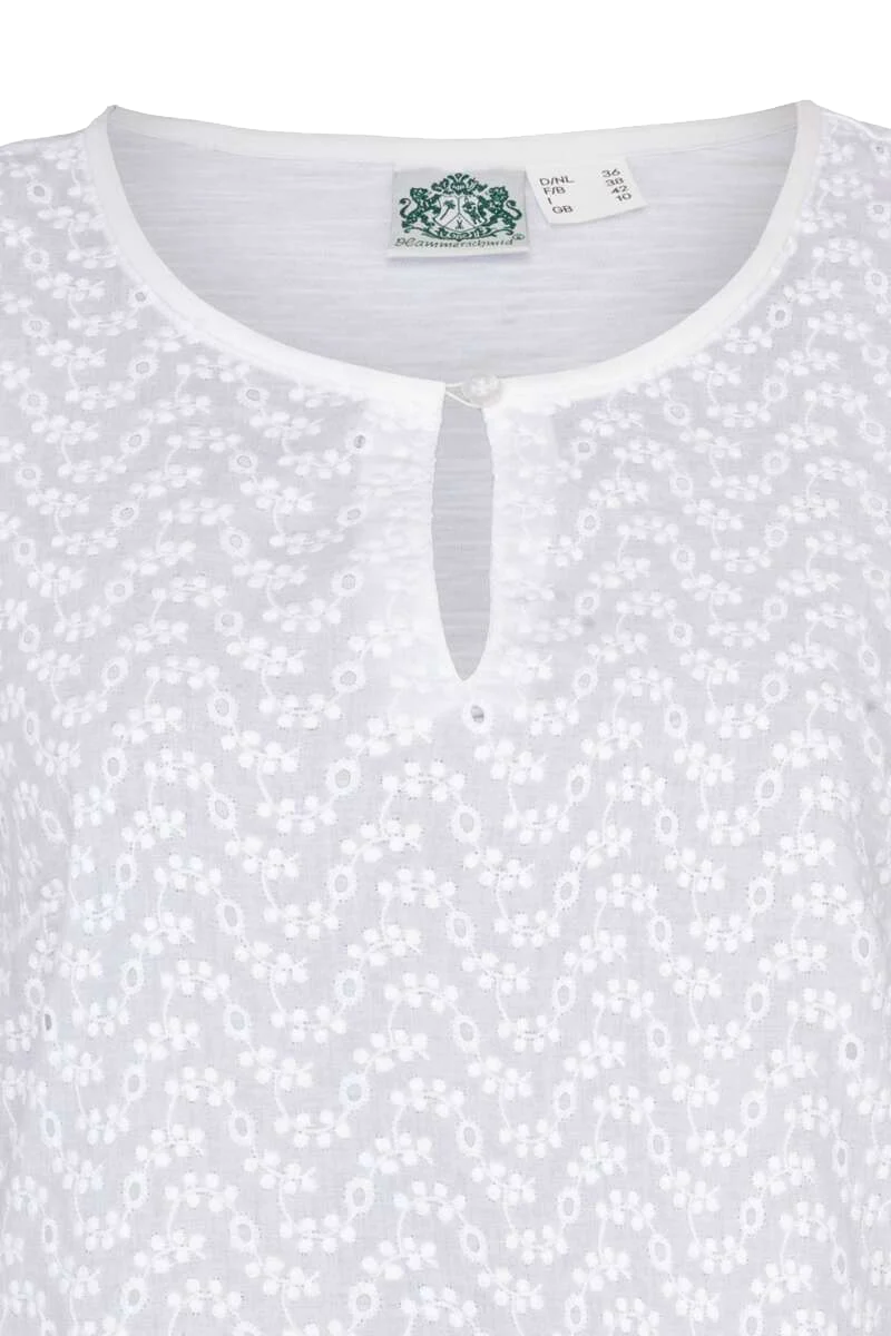 Damen T-Shirt mit floraler Lochmusterung weiß