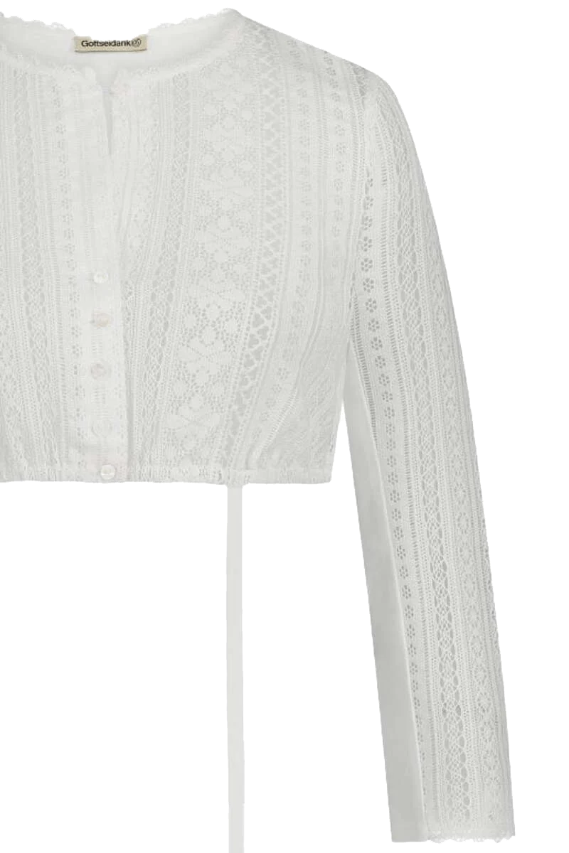 Hochgeschlossene Dirndlbluse aus Baumwolle mit Spitze