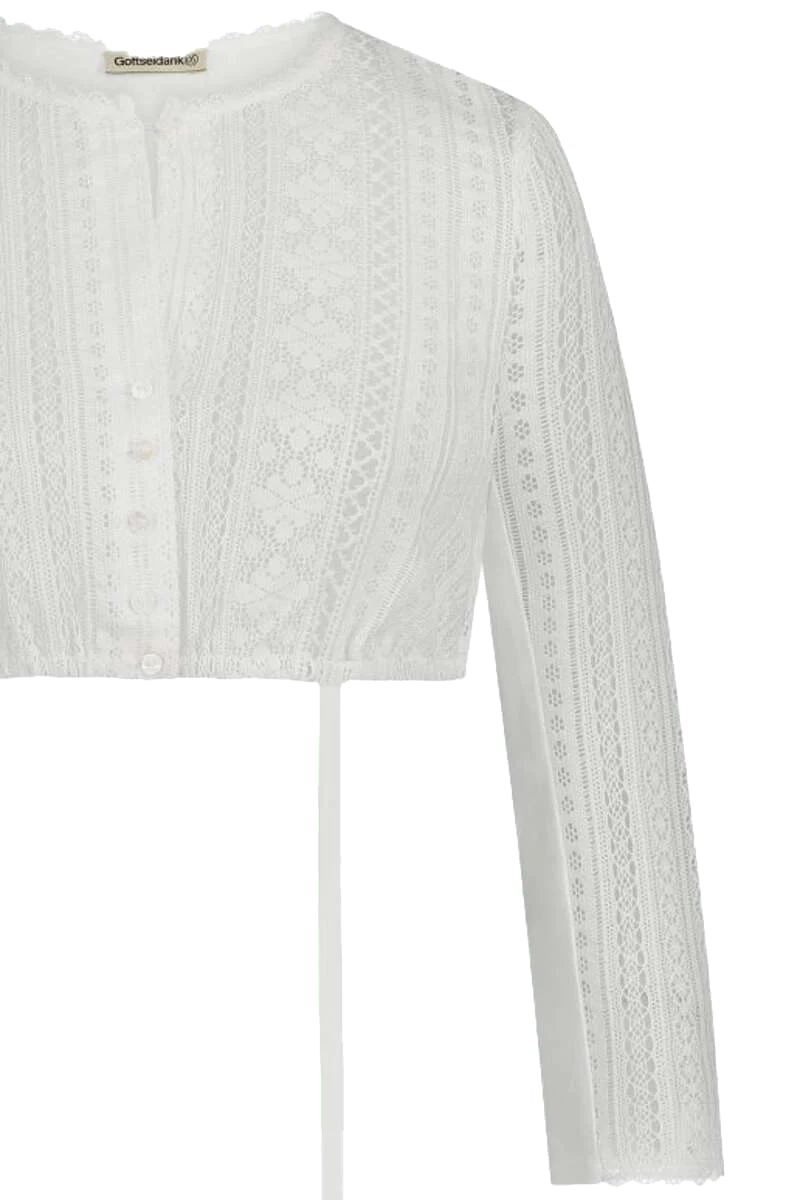Hochgeschlossene Dirndlbluse aus Baumwolle mit Spitze