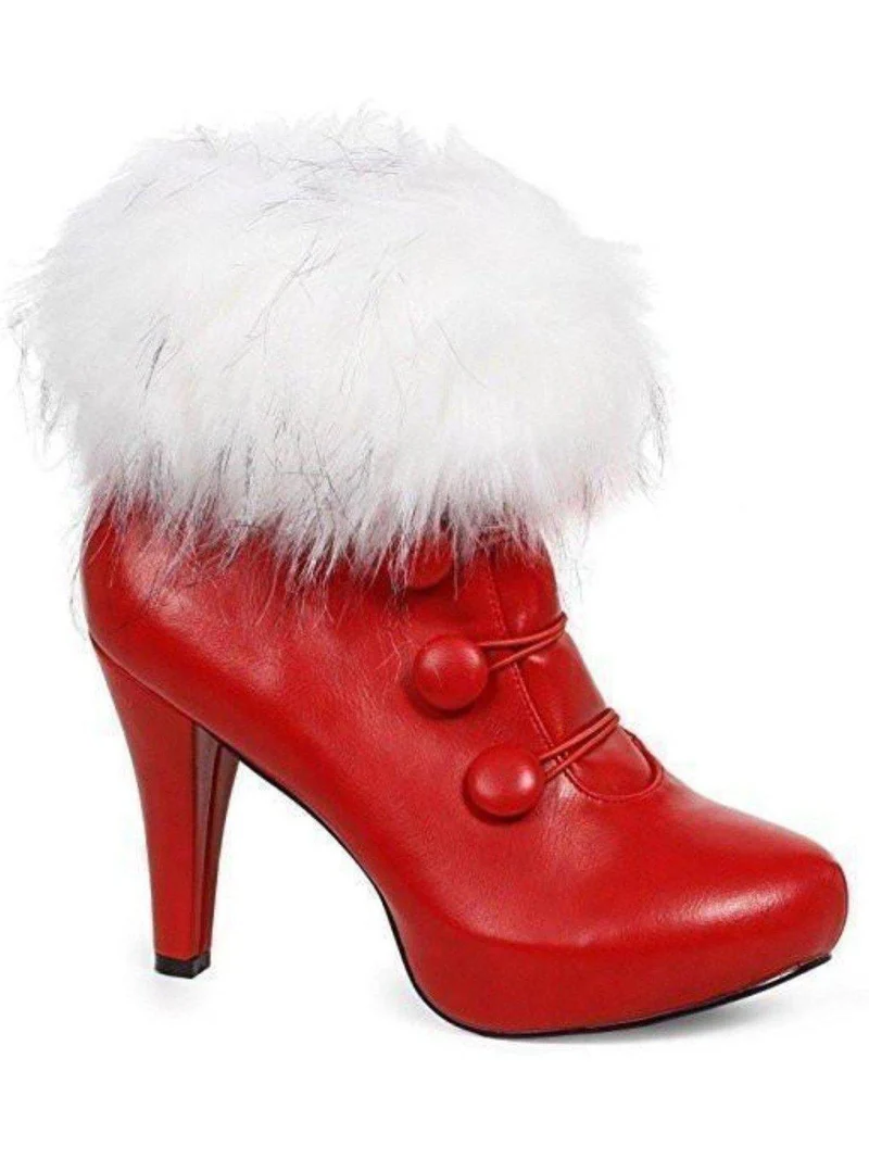 Ellie Shoes 414-CLAUS 4" Damen-Kostümstiefeletten mit Kunstfell in Rot, Größen 6-10