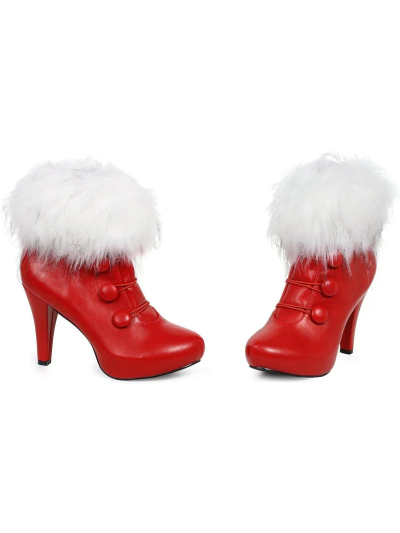 Ellie Shoes 414-CLAUS 4" Damen-Kostümstiefeletten mit Kunstfell in Rot, Größen 6-10