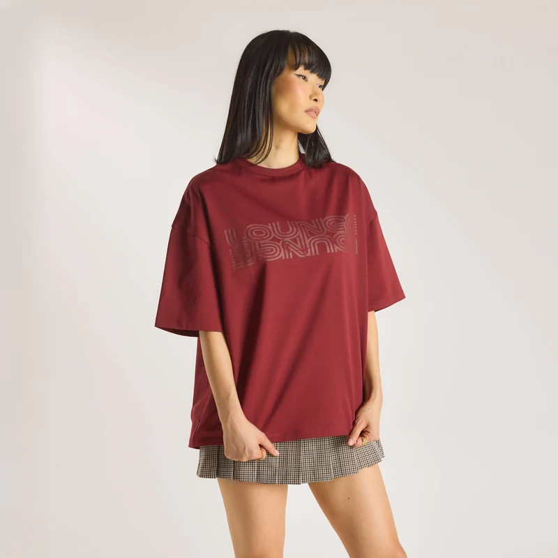 Übergroße T-Shirt mit Logo - Burgunderrot