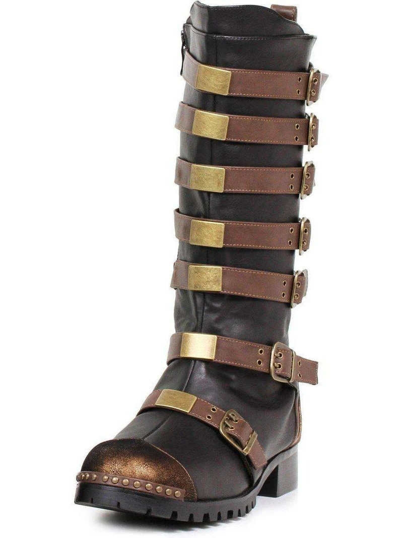 Ellie Shoes 158-Punk 1.5" Herren-Kniestiefel mit dekorativen Details in Braun und Schwarz