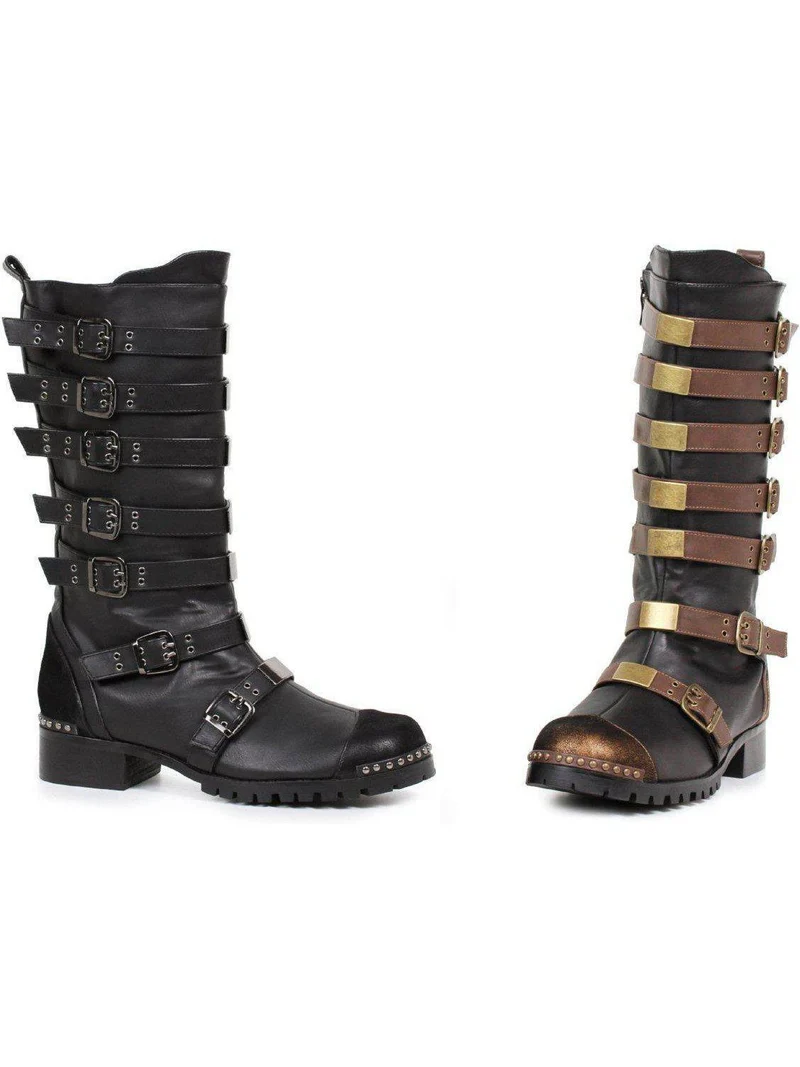 Ellie Shoes 158-Punk 1.5" Herren-Kniestiefel mit dekorativen Details in Braun und Schwarz