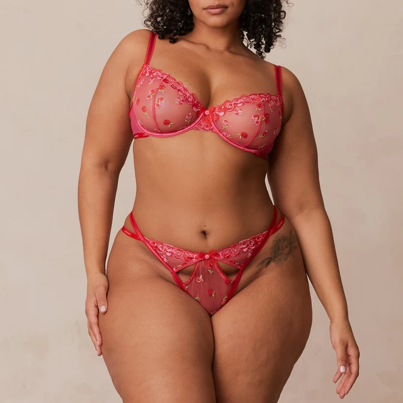 Blush Embroidered Balcony BH - Heißes Rosa