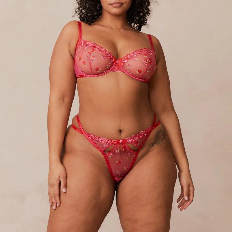 Blush Embroidered Balcony BH - Heißes Rosa