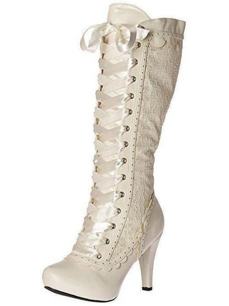 Ellie Shoes 414-MARY Stiefel im viktorianischen Stil, 4 cm Absatz, elegante Optionen in Schwarz, Braun und Weiß