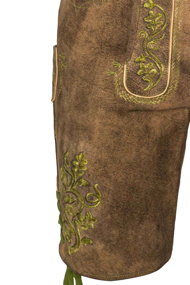 Kurze Herren Lederhose mit grüner Stickerei