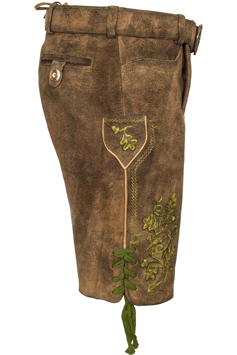 Kurze Herren Lederhose mit grüner Stickerei