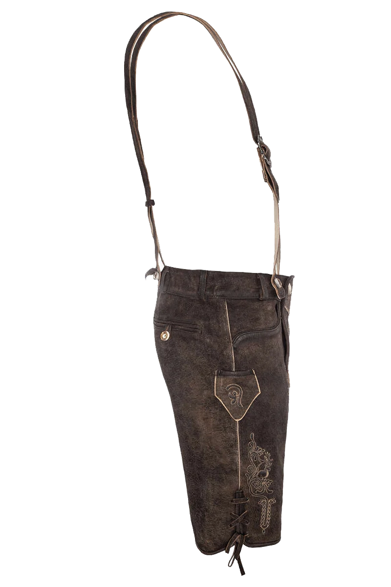 Herren Lederhose kurz Wildbock mit Gürtel und Träger