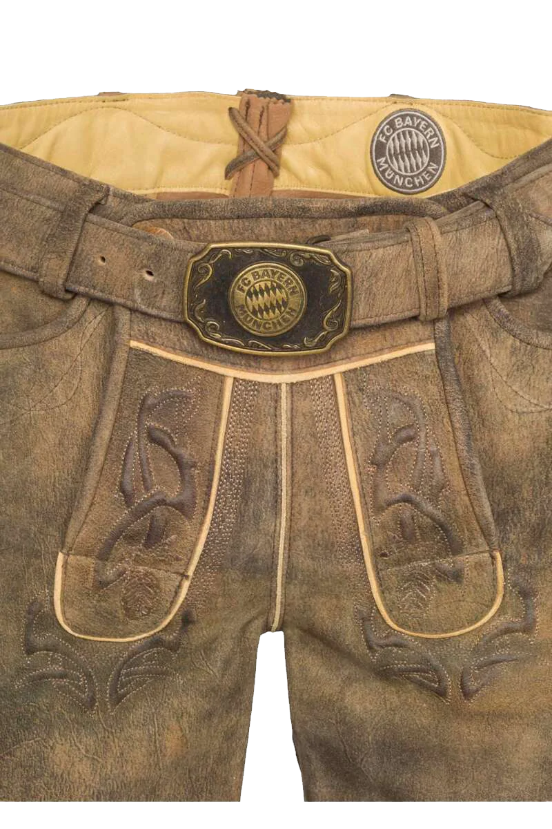 Herren FCB-Lederhose bestickt kurz