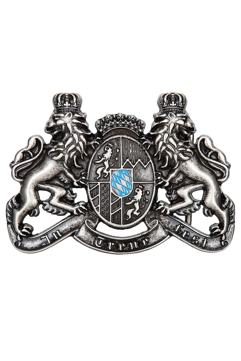 Gürtelschließe mit Löwen und Bayernwappen blau