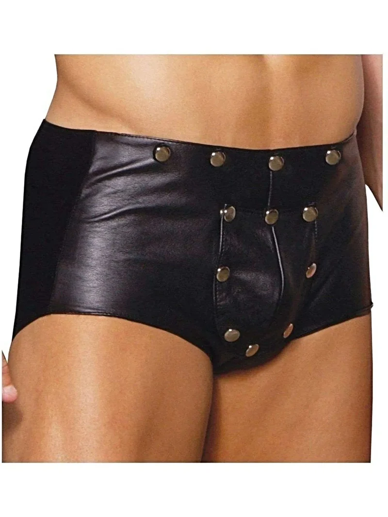 Elegant Moments Herren-Ledershorts mit abnehmbarer Vorderseite und Spandex-Seiten